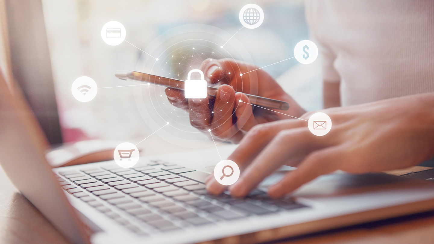 woman working on security on computer